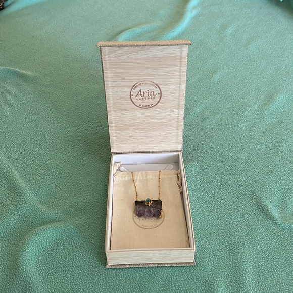 Amethyst slice necklace with turquoise accent - Picture 6 of 7